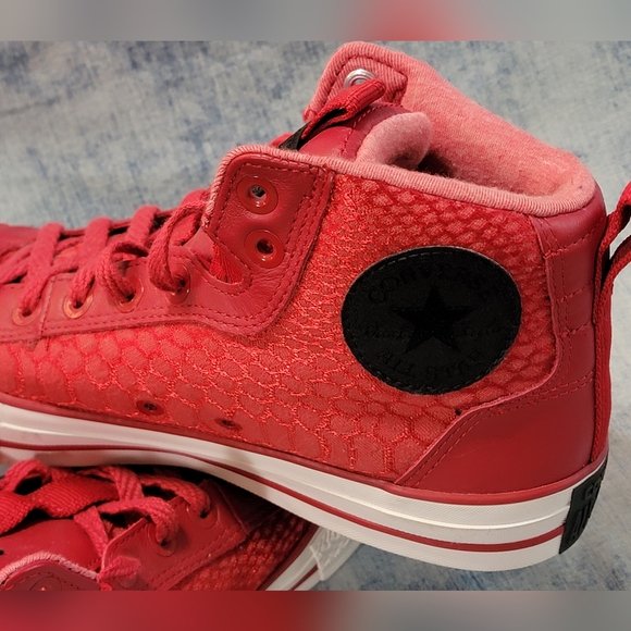 Converse All Stars Mens 9 NEW Red Leather + Snake Skin Look High Top 148837C - Picture 6 of 16